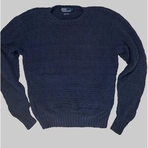 VTG Polo Ralph Lauren Chunky Cable Knit Blue Fisherman's Sweater  Size M